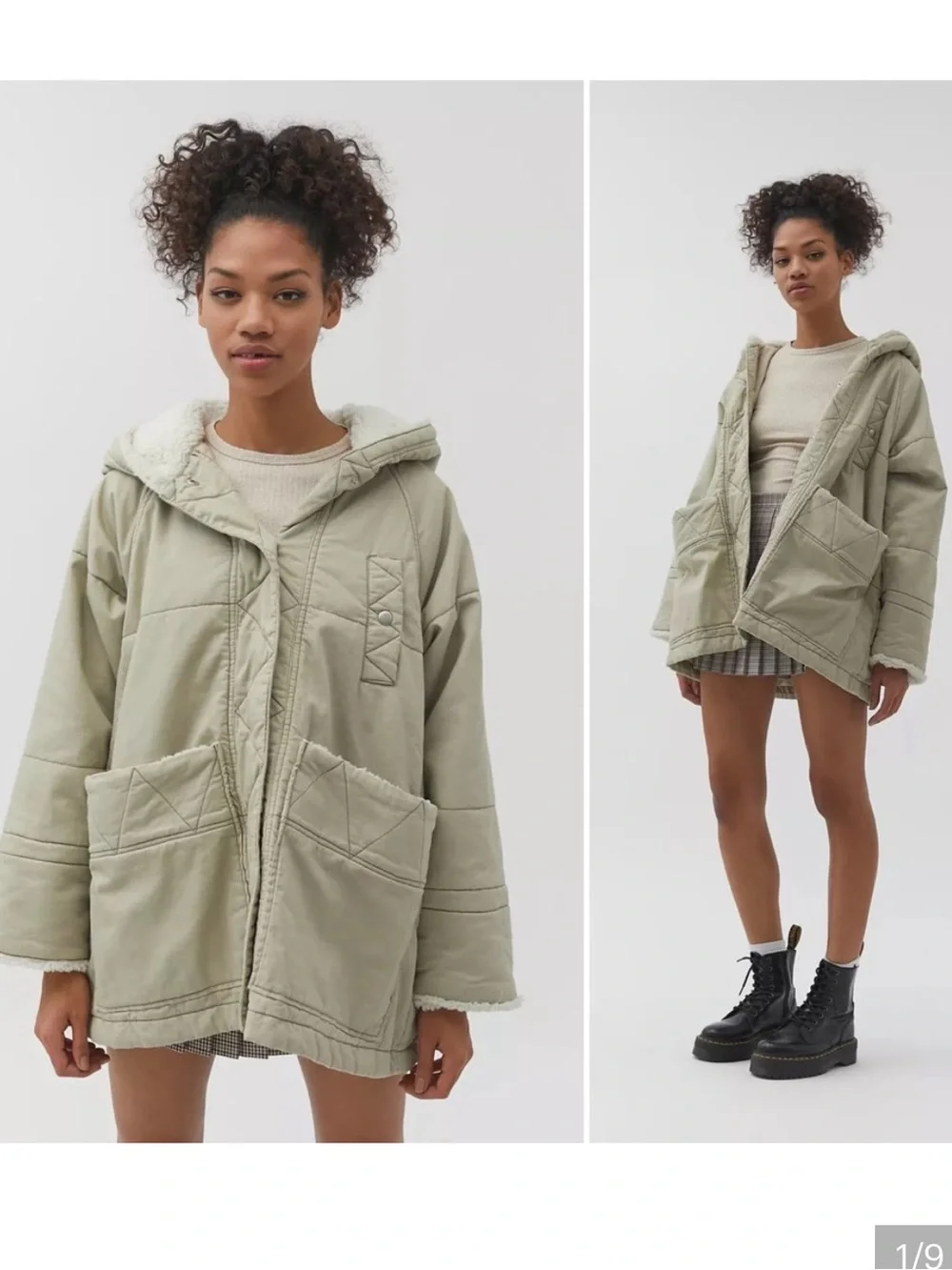 URBAN OUTFITTERS Women's M Fiona Sherpa Lined Hooded Jacket Oversized Hobo Quilt - Picture 1 of 5
